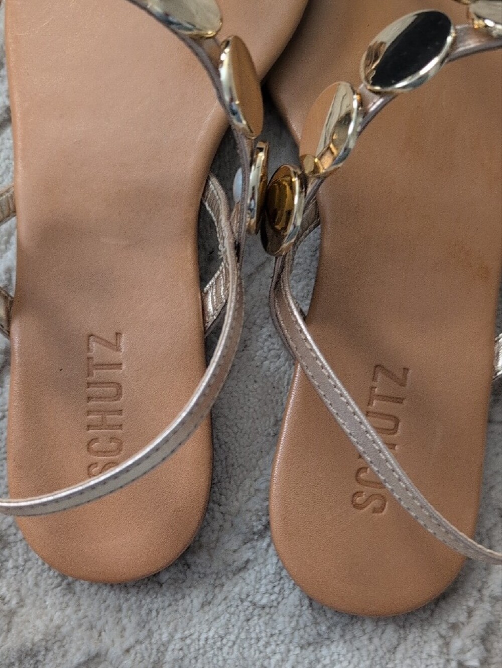 Gold T-Strap Embellished Sandals Size 7B - Picture 5 of 5